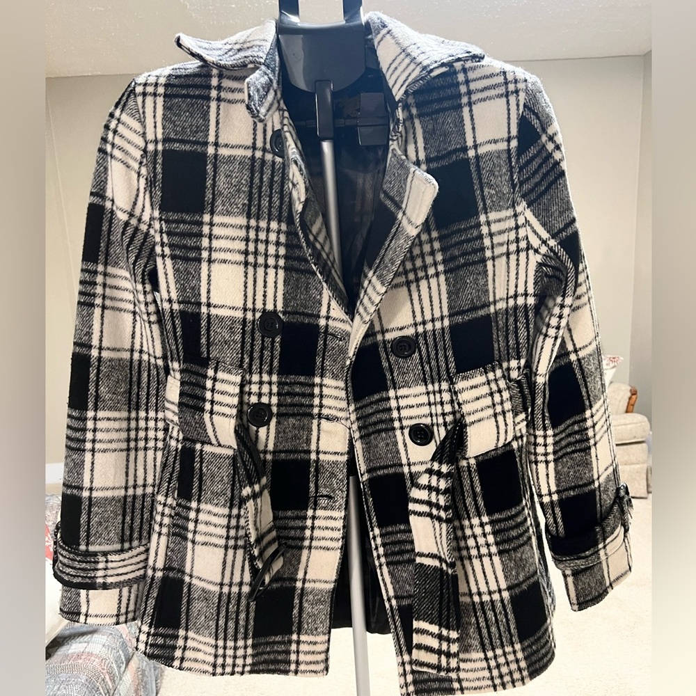 Roxy Plaid Wool Belted Pea Coat